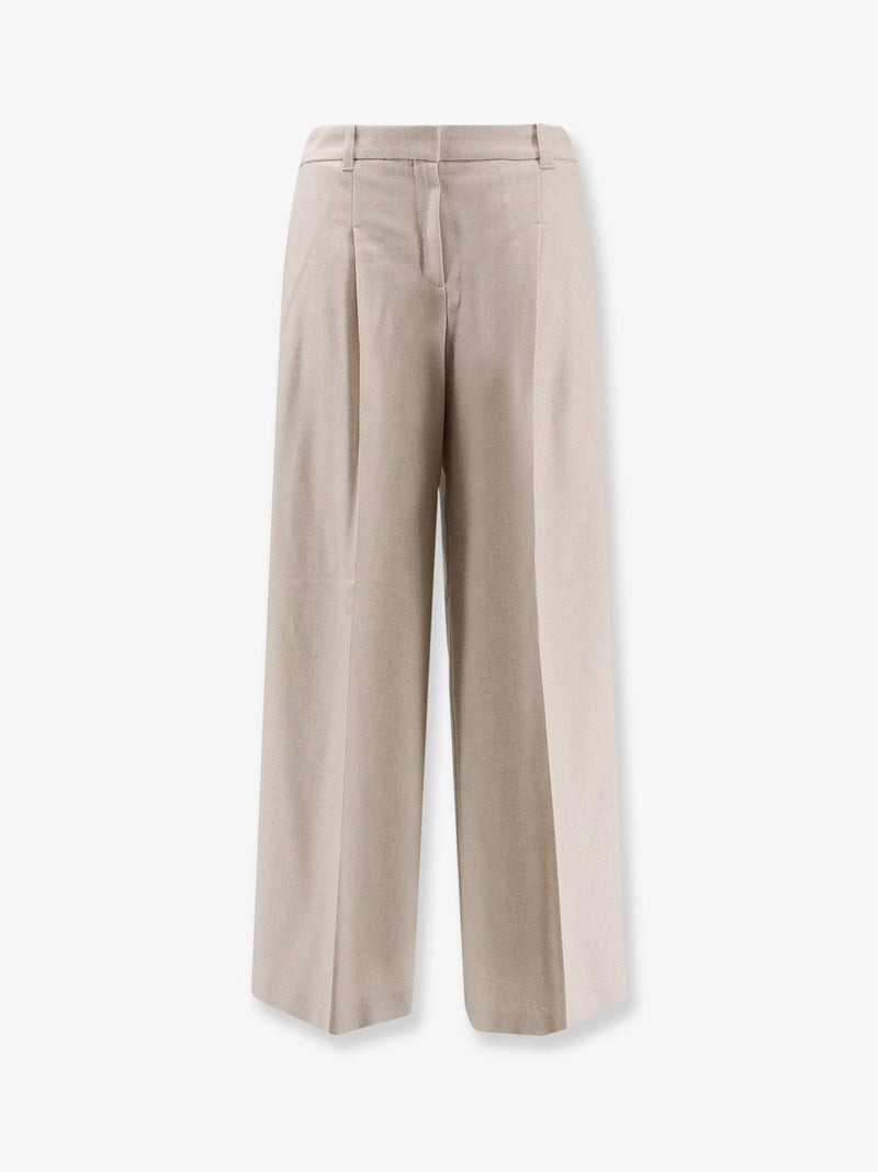 Boss Pantalones Boss Tiana de mezcla de lana reciclada en color beige - World Class Fashion