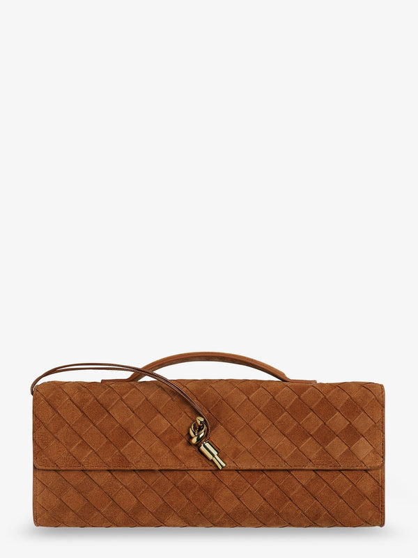 Bottega Veneta Andiamo Clutch Suede Handbag With Intrecciato Motif