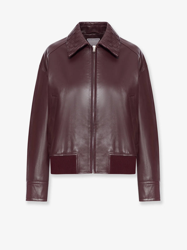 Bottega Veneta Leather Jacket With Intrecciato Motif Collar