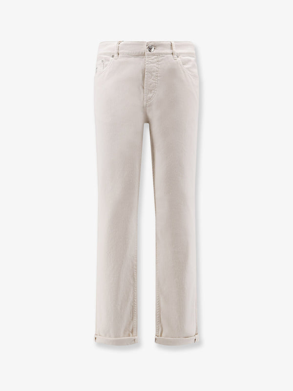Brunello Cucinelli Traditional Fit White Denim Trousers