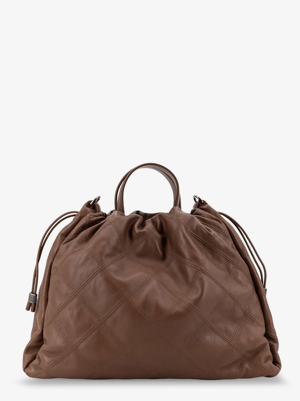 Brunello Cucinelli Mellow Quilted Leather Shopper Bag With Monile