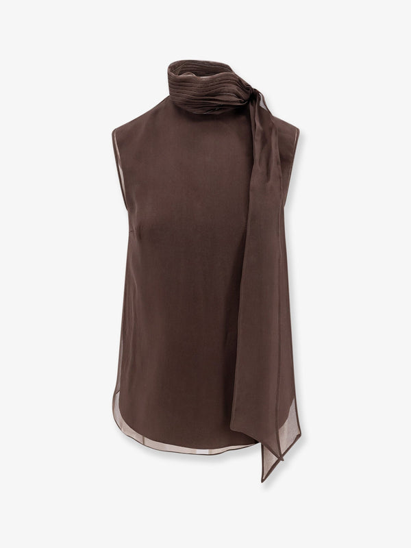 Brunello Cucinelli Crispy Silk Top With Lavallière And Monili
