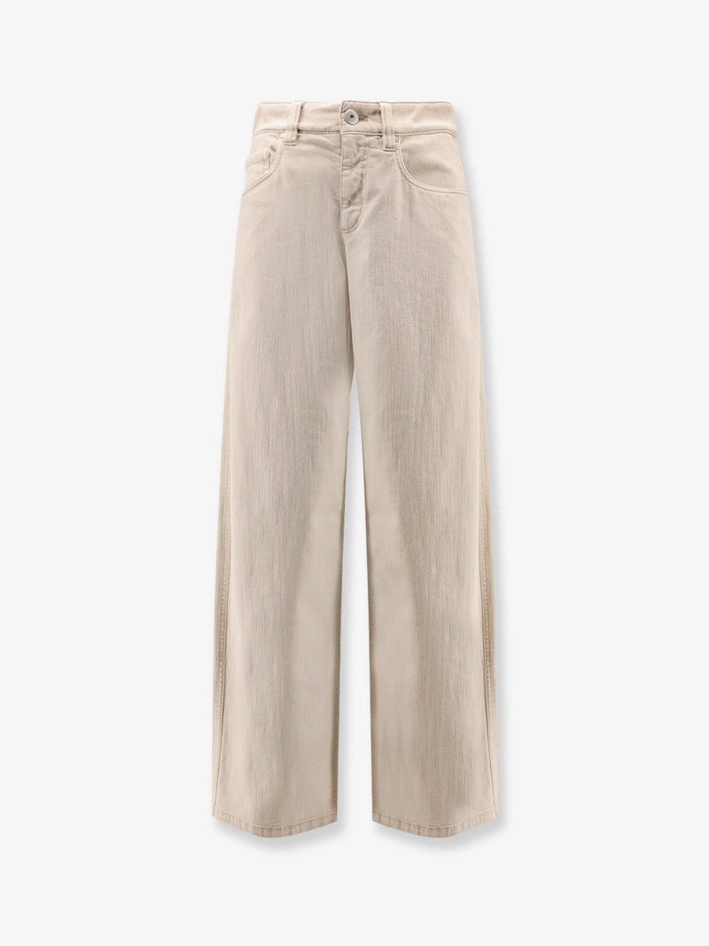 Brunello Cucinelli Brunello Cucinelli Loose Barrel Denim Trousers Beige - World Class Fashion