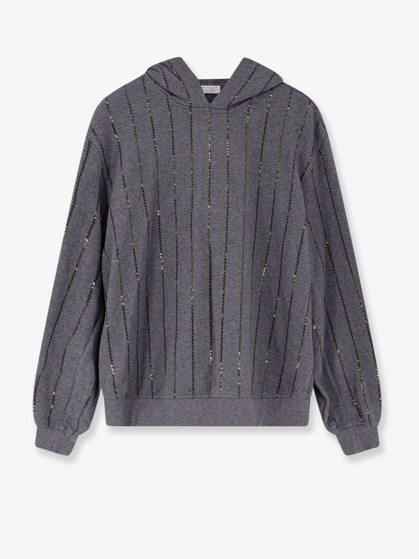 Brunello Cucinelli Dazzling Chalk Stripe Embroidery Cotton Sweatshirt