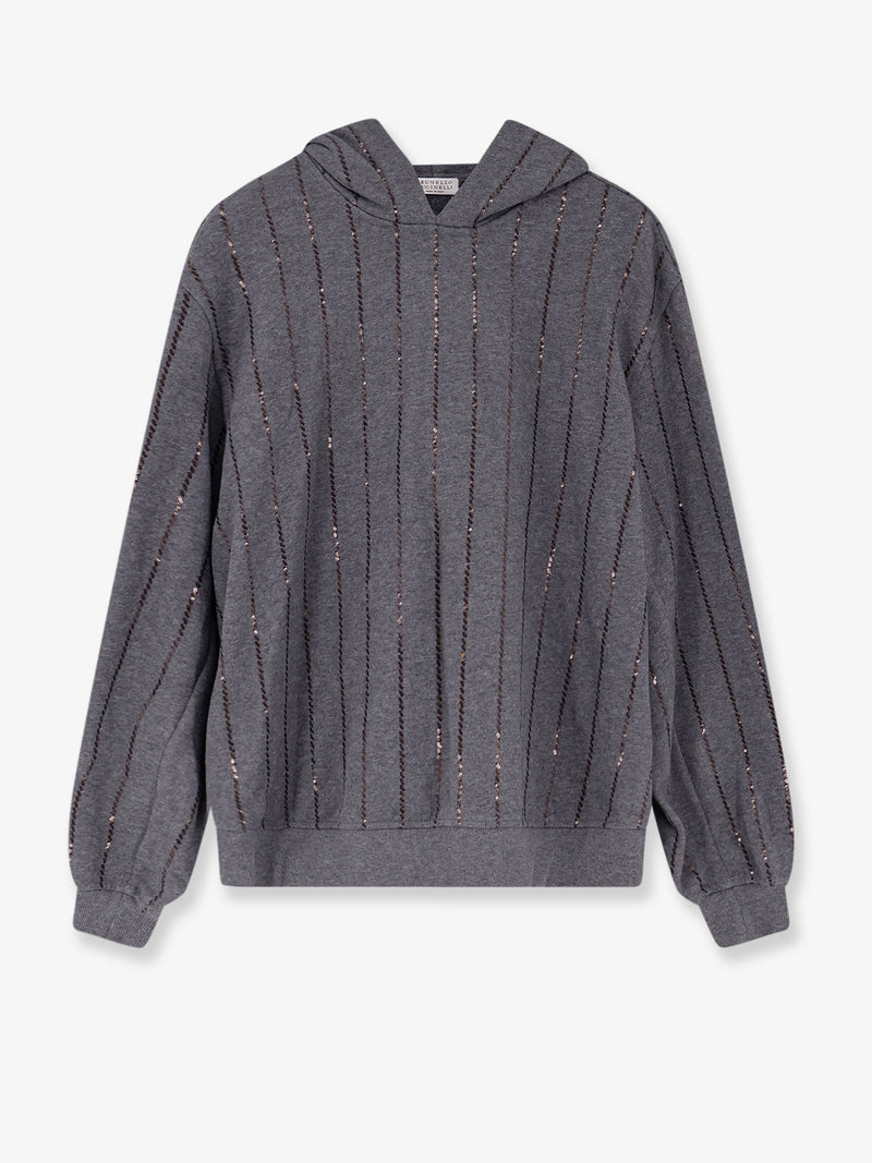Brunello Cucinelli Brunello Cucinelli Chalk Stripe Embroidery Grey Sweatshirt - World Class Fashion