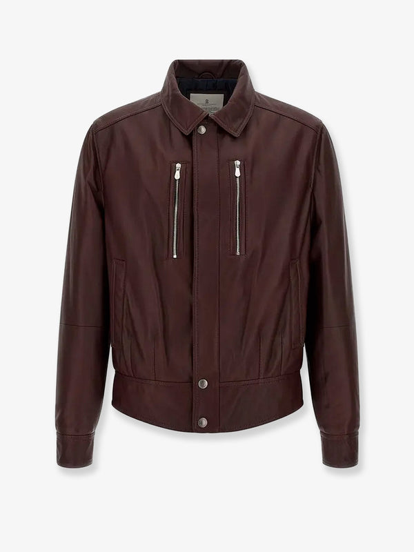 Brunello Cucinelli Leather Bomber With Padding