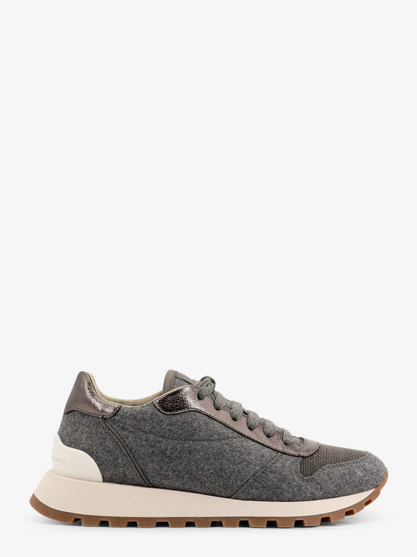 Brunello Cucinelli Low-Top Wool Flannel Sneakers With Leather Profiles