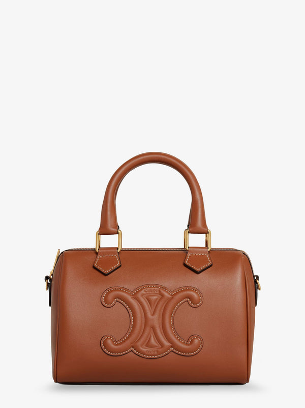 Celine Small Boston Leather Handbag With Logo On The Front
