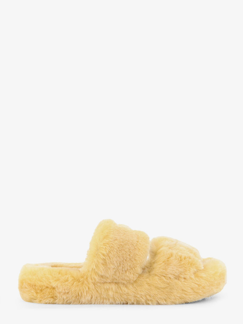 Celine Celine Triomphe Slide Shearling Sandals Yellow - World Class Fashion