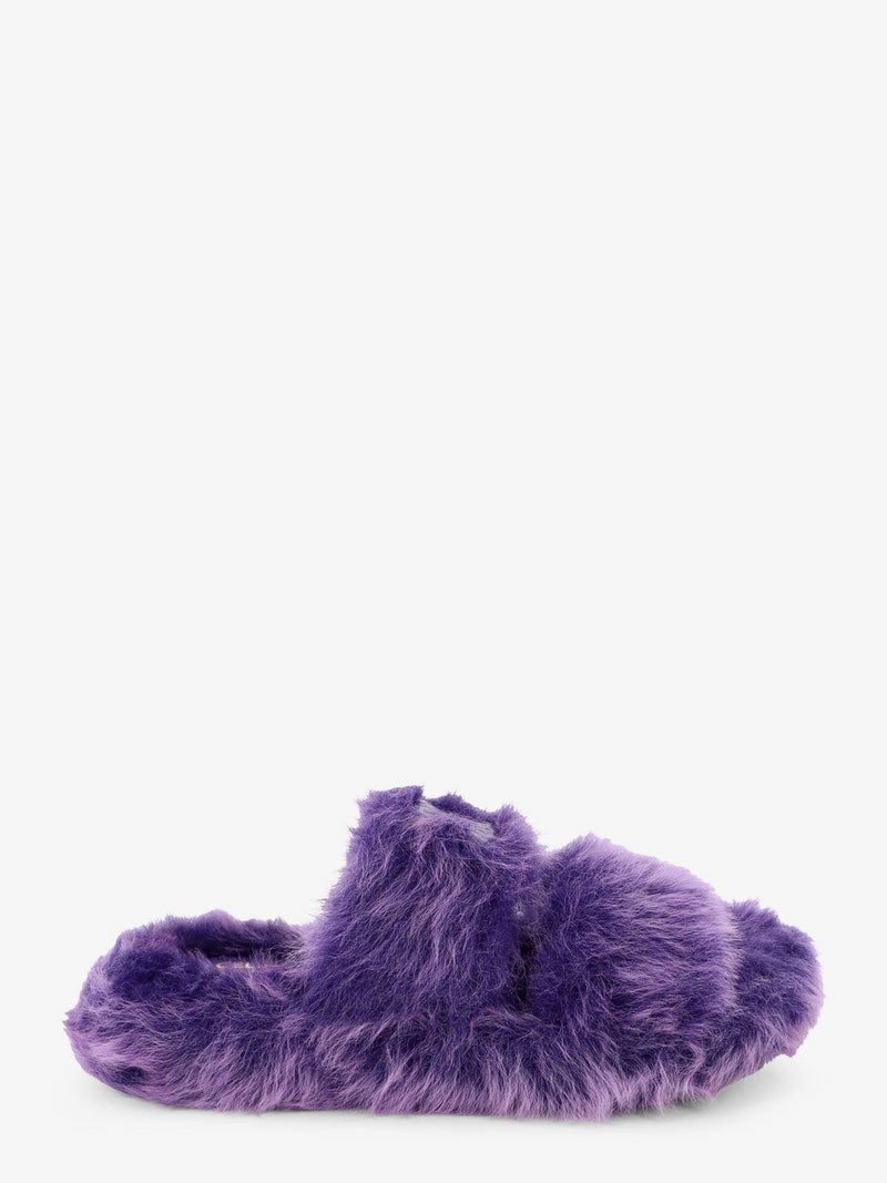 Celine Celine Triomphe Slide Shearling Sandals Purple - World Class Fashion
