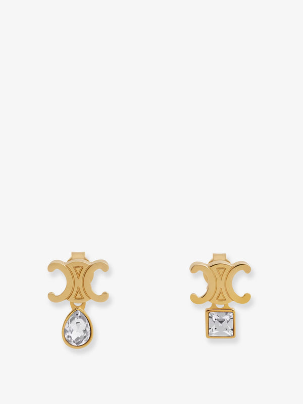Celine Twinkle Triomphe Metal Earrings With Rhinestones