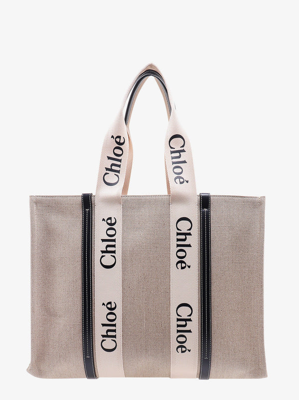 Chloe' Linen Shoulder Bag With Logo Print. This Bag Is Made With Lower Environmental Impact Material