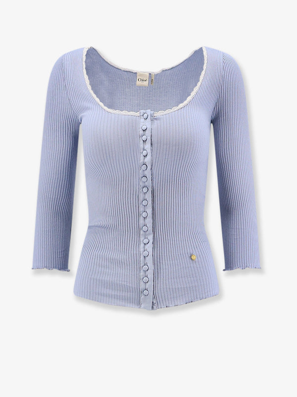 Chloe' Ribbed Cotton Shirt With Lace Insert