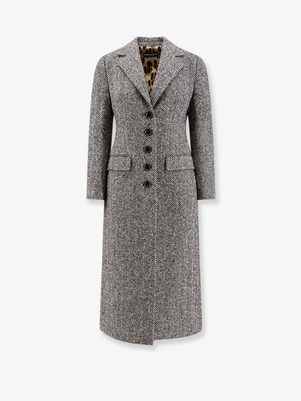 Dolce & Gabbana Single-Breasted Wool Chevron Coat