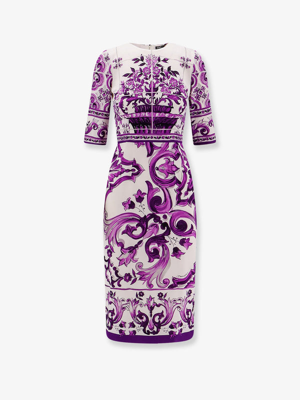 Dolce & Gabbana Silk Midi Pencil Dress With Maiolica Print