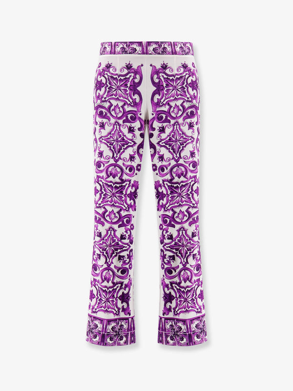 Dolce & Gabbana Silk Trousers With Maiolica Print