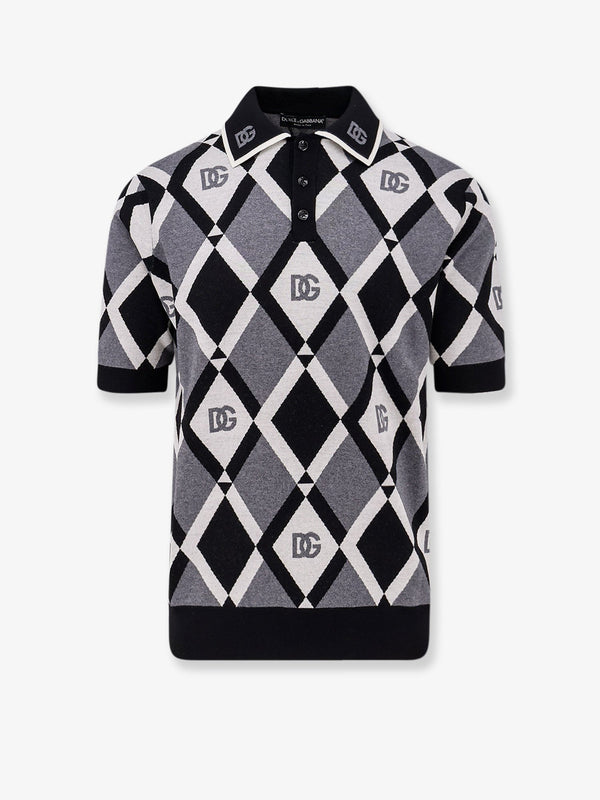 Dolce & Gabbana Virgin Wool Polo Shirt With Geometric Print