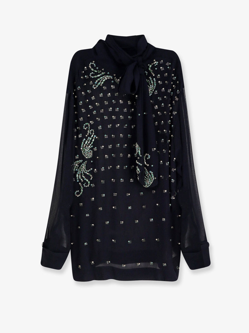 Dries Van Noten Dries Van Noten Viscose Shirt with Rhinestones Blue - World Class Fashion