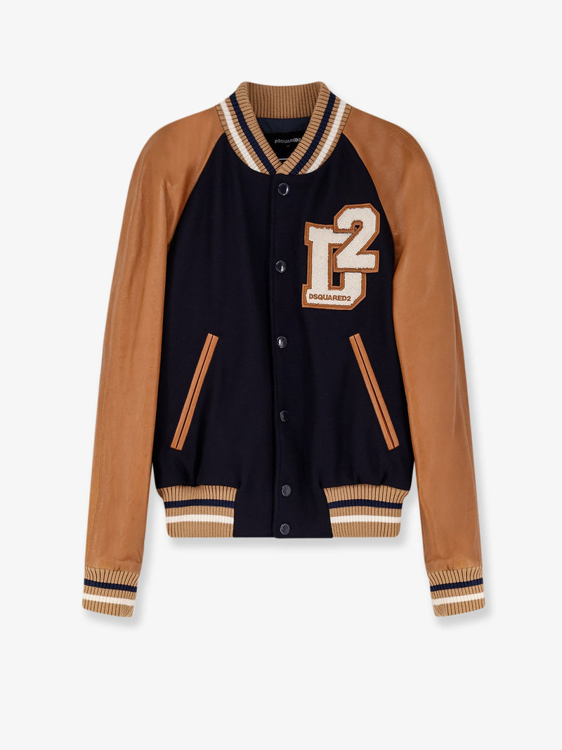 Dsquared2 Dsquared2 D2 Varsity Wool and Leather Bomber Blue - World Class Fashion