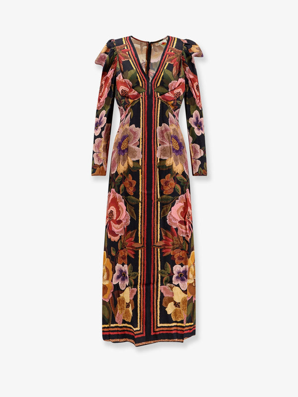 Farm Rio Viscose Long Dress With Chenille Flowers Print