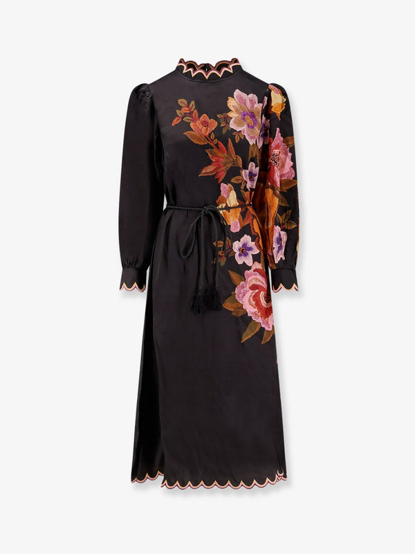 Farm Rio Satin Midi Dress With Floral Print