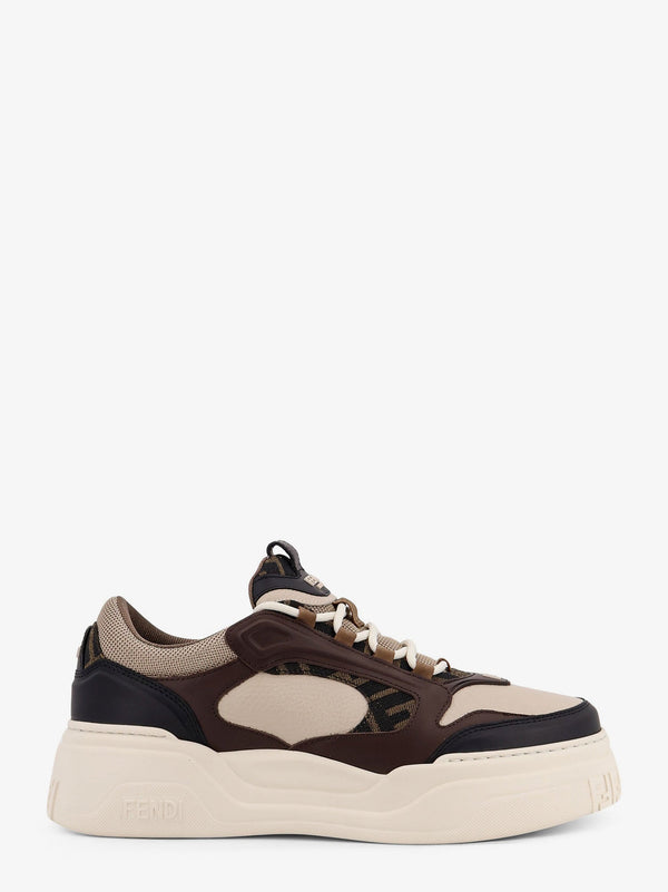 Fendi Fendi Force Leather Sneakers With Ff Jacquard Fabric Inserts
