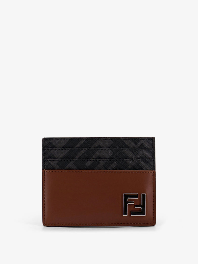 Fendi Fendi Leather and FF Fabric Card Holder Brown - World Class Fashion