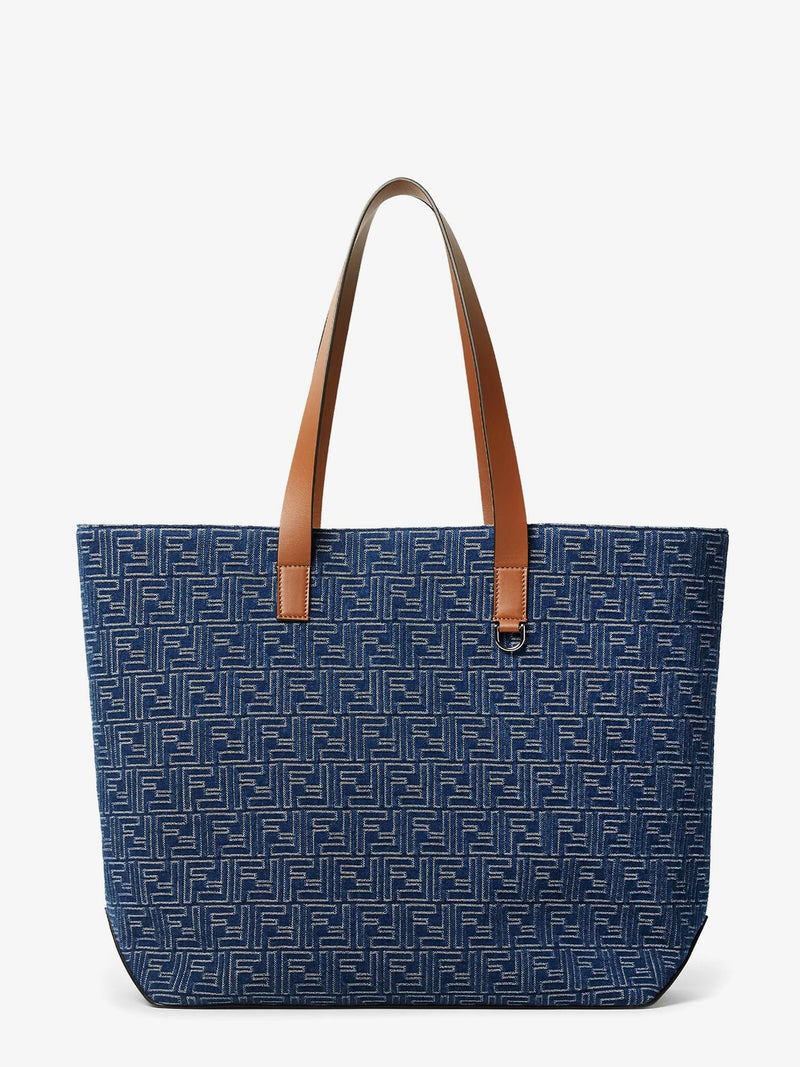 Fendi Fendi FF Jacquard Denim Effect Tote Bag Blue - World Class Fashion