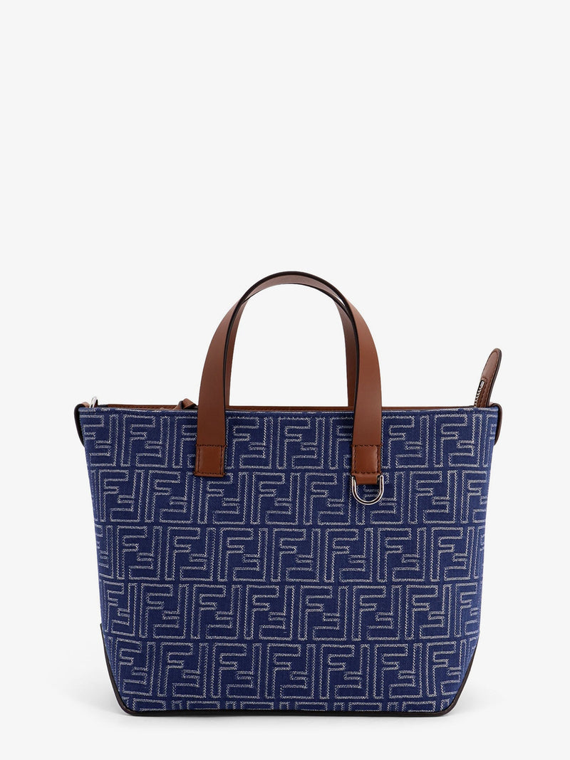 Fendi Fendi FF Jacquard Fabric and Leather Shopping Bag Blue - World Class Fashion