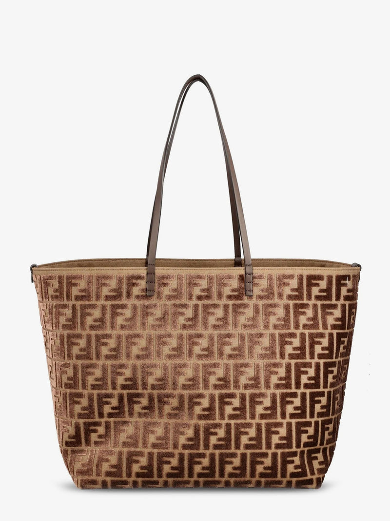 Fendi Fendi Roll Large FF Jacquard Fabric Shopping Bag Brown - World Class Fashion