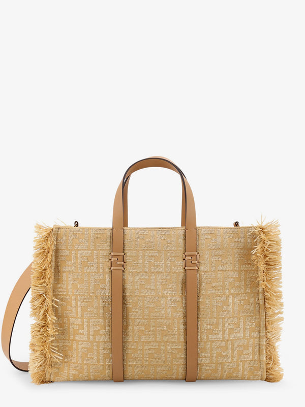 Fendi Summer Tote Rafia Shoulder Bag With All-Over Ff Logo