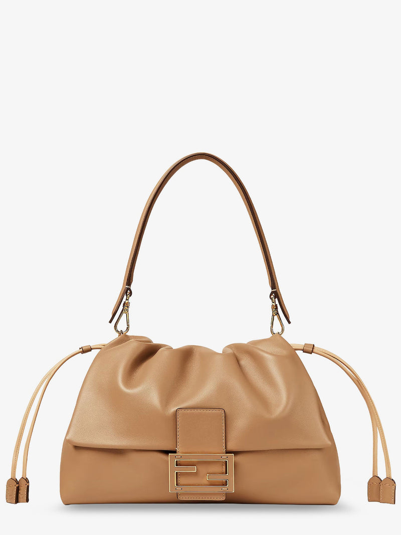 Fendi Fendi Mamma Baguette Large Leather Shoulder Bag Beige - World Class Fashion