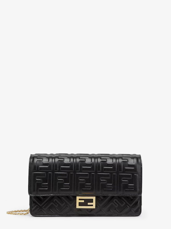 Fendi Baguette Wallet On Chain Leather Shoulder Bag With Ff Motif