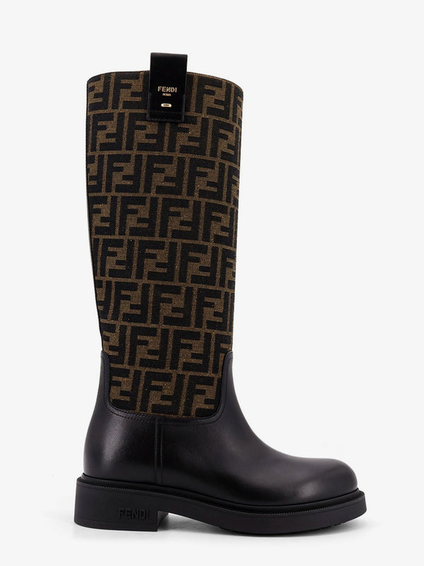 Fendi Fendi Filo Leather And Ff Jacquard Fabric Boots
