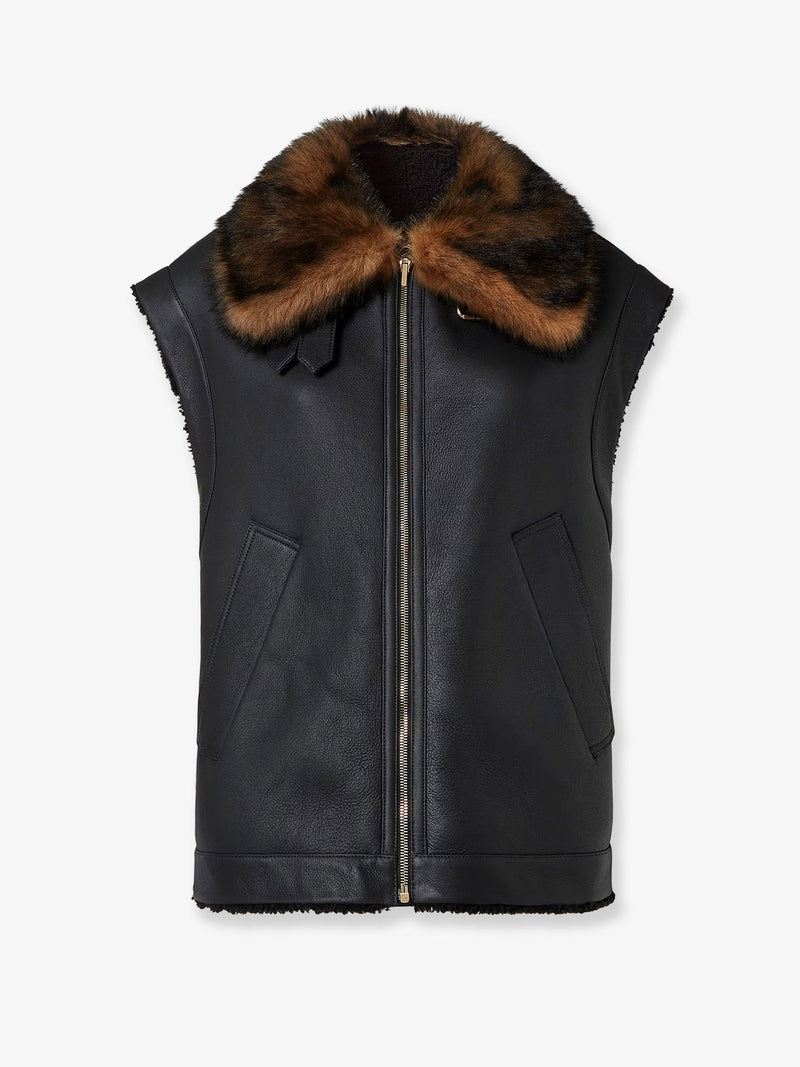 Fendi Fendi Sleeveless Sheepskin Jacket Black - World Class Fashion