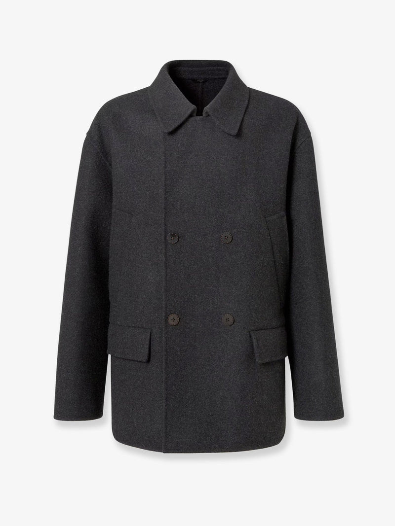 Fendi Fendi Double-Breasted Wool Felt Peacoat Grey - World Class Fashion