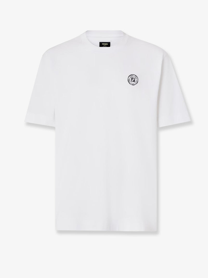 Fendi Fendi Cotton T-Shirt with FF Embroidery White - World Class Fashion