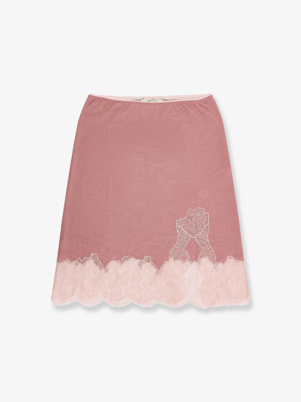 Fendi Cashmere And Silk Skirt With Lace Profiles