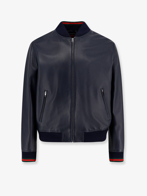 Gucci Leather Jacket Witth Web Details