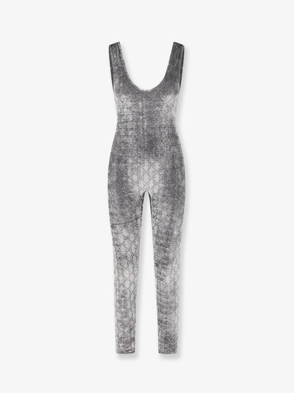 Gucci Stretch Chenille Jumpsuit With All-Over Crystals