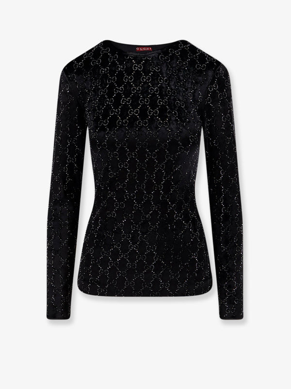Gucci Chenille Top With All-Over Crystal Gg Motif