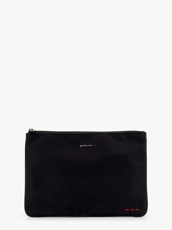 Kiton Ciro Paone Nylon Clutch Bag With Metal Lettering Logo