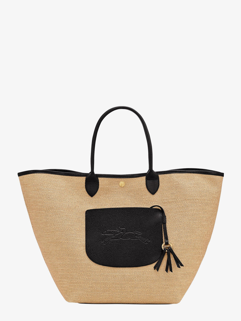 Longchamp Paris Bolso Longchamp Paris Le Panier Pliage de Rafia y Cuero Negro - World Class Fashion
