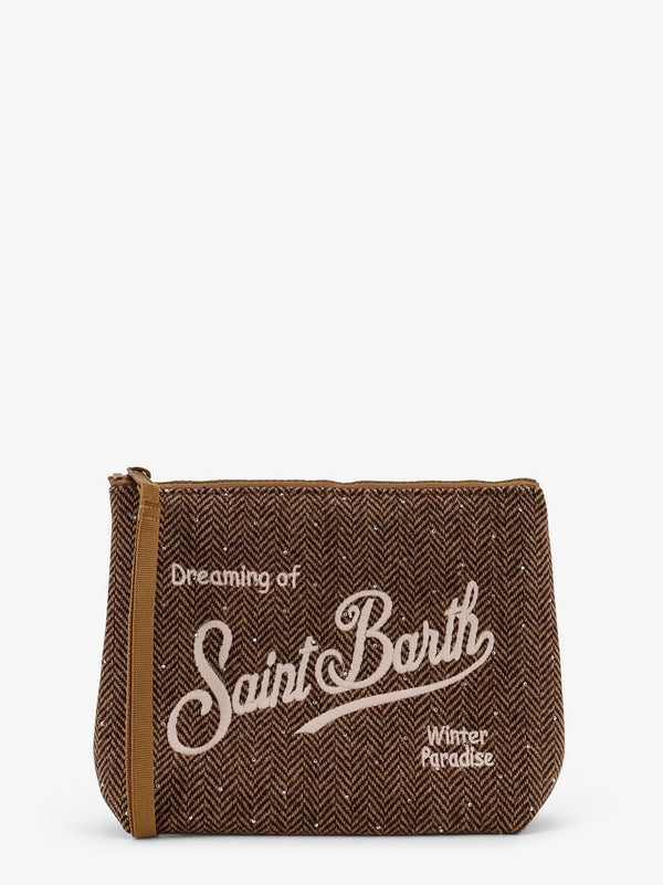 Mc2 Saint Barth Aline Wool Clutch With Herringbone Motif And Rhinestones