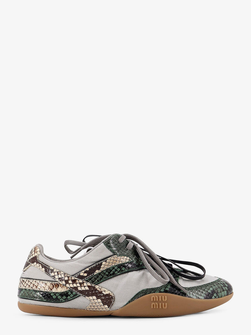 Miu Miu Zapatillas gris de Miu Miu Gymnasium en tejido técnico con estampado de pitón - World Class Fashion