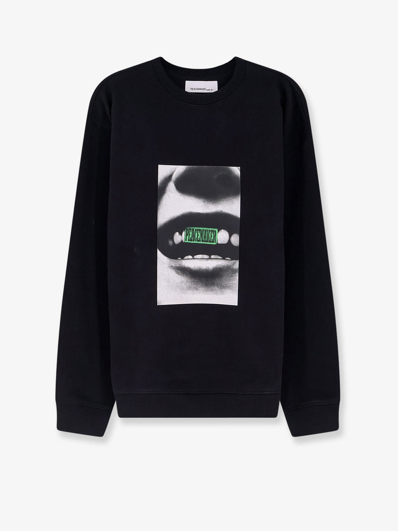 Oamc Peacemaker Sudadera negra de cuello redondo Oamc Peacemaker con estampado de sonrisa - World Class Fashion