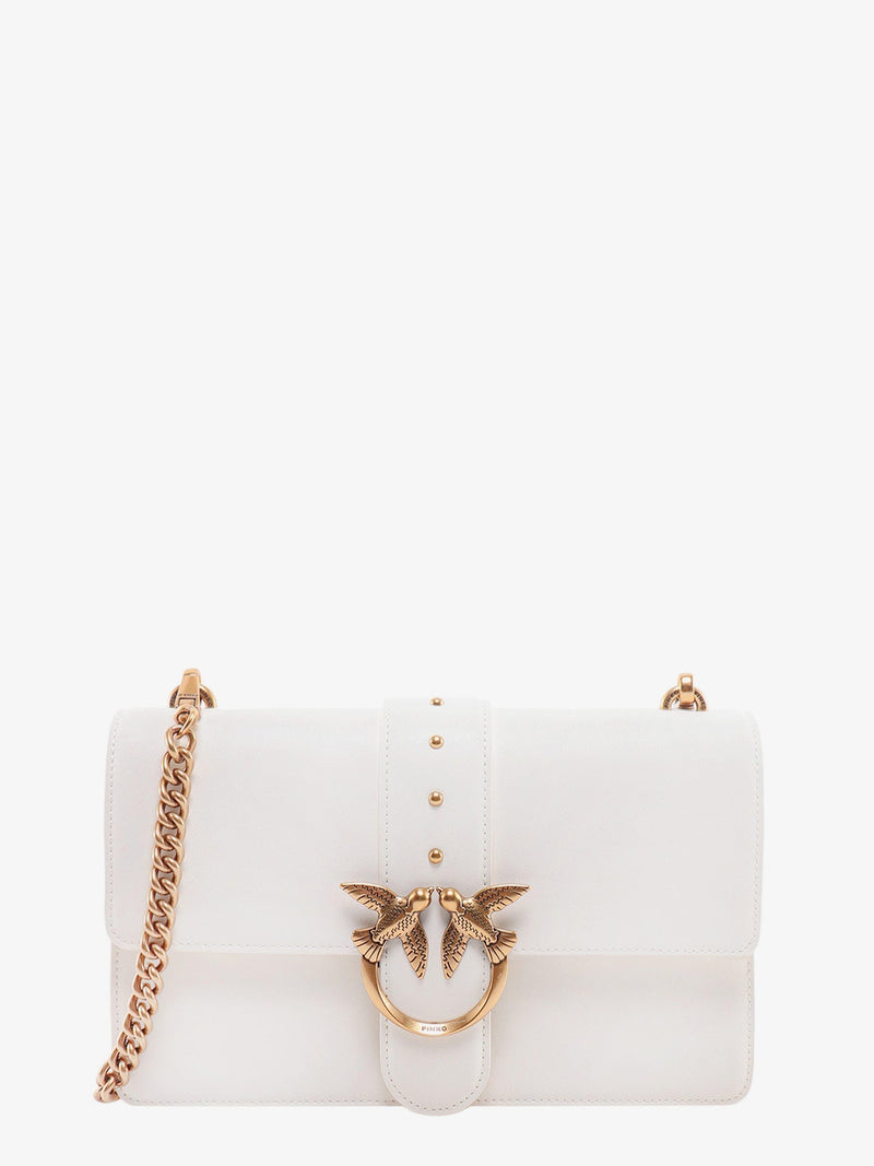Pinko Pinko Leather Shoulder Bag White with Love Birds Buckle - World Class Fashion