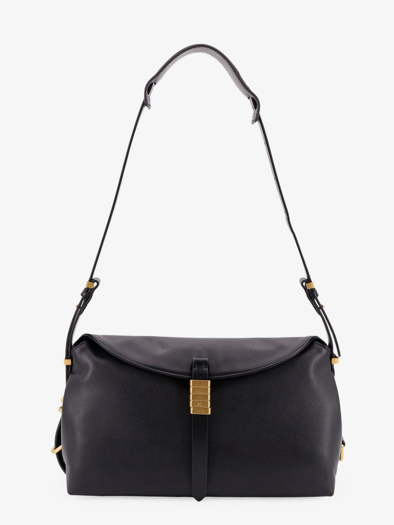 Pinko Pinko Leather Shoulder Bag Black with Metal Detail - World Class Fashion