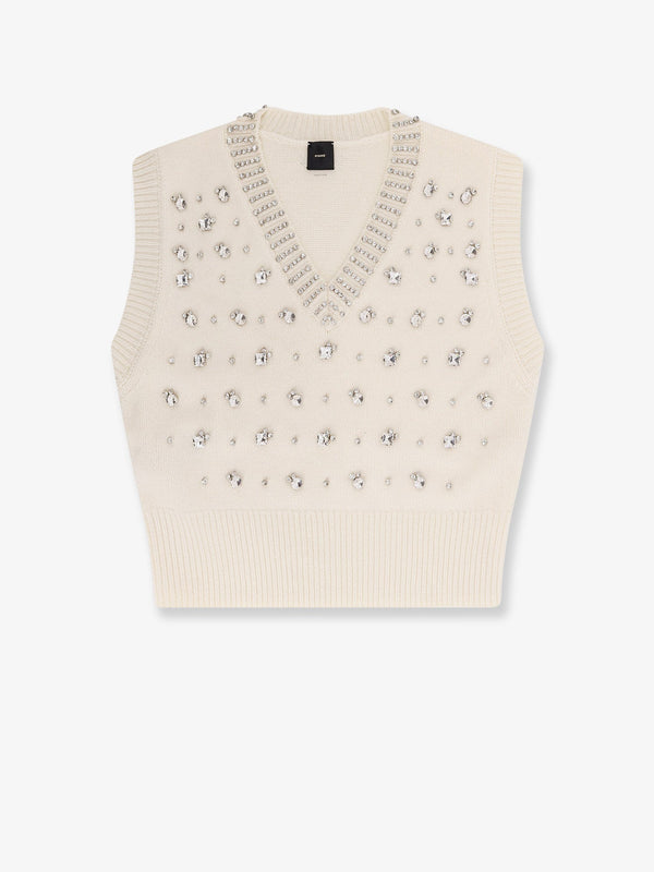 Pinko Wool Blend Vest With Rhinestones