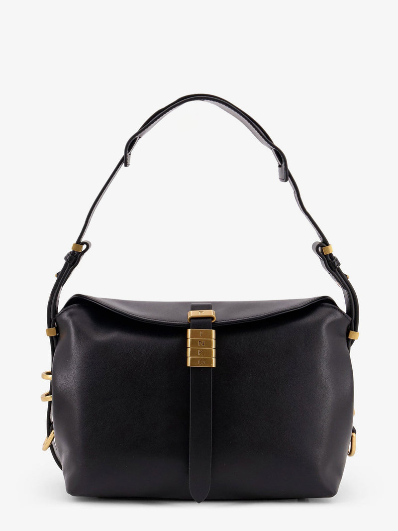 Pinko Pinko Leather Shoulder Bag Black with Metal Logo - World Class Fashion